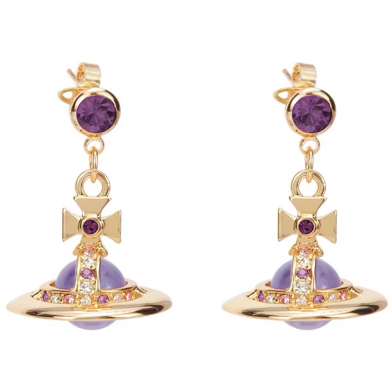 Vivienne Westwood 10mm Crystal Bead Saturn Earrings - Best Replica Jewelry™