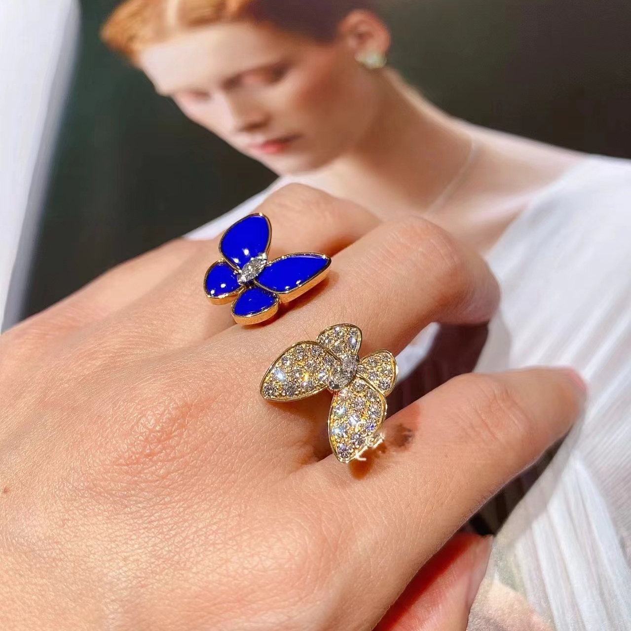 VCA Two Butterfly Between Finger Ring - Best Replica Jewelry™