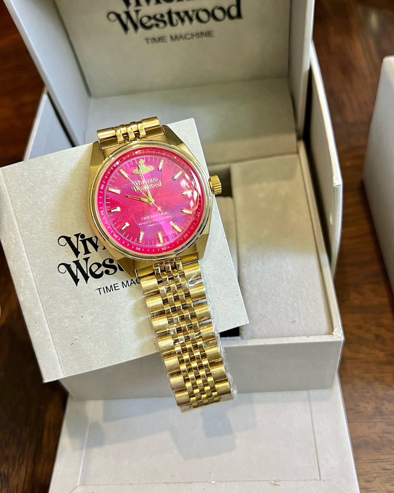 Vivienne Westwood Rose Red Dial Gold Band Watch - 40MM - Best Replica Jewelry™