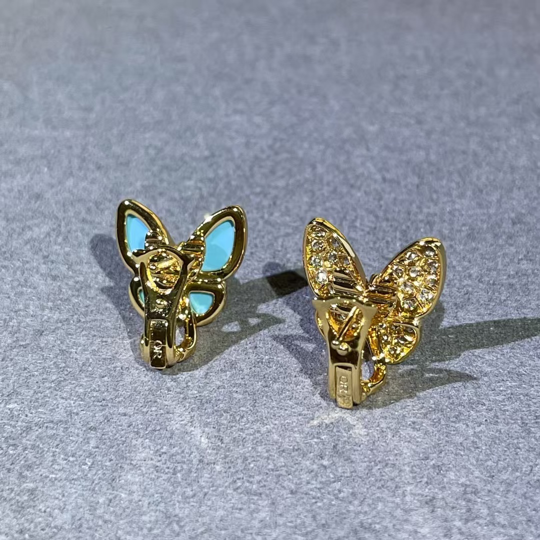 VCA Blue & Diamond Two Butterfly Earrings - Best Replica Jewelry™