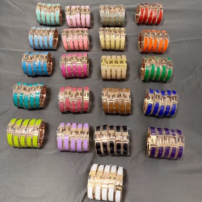 Hermes Wide H Enamel Bangle Bracelet - 21 Colors Available - Best Replica Jewelry™