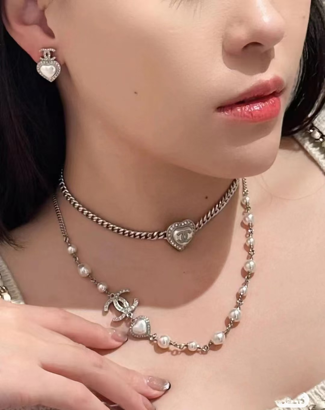 Chanel Half Silver Chain Half Pearl Necklace - Best Replica Jewelry™