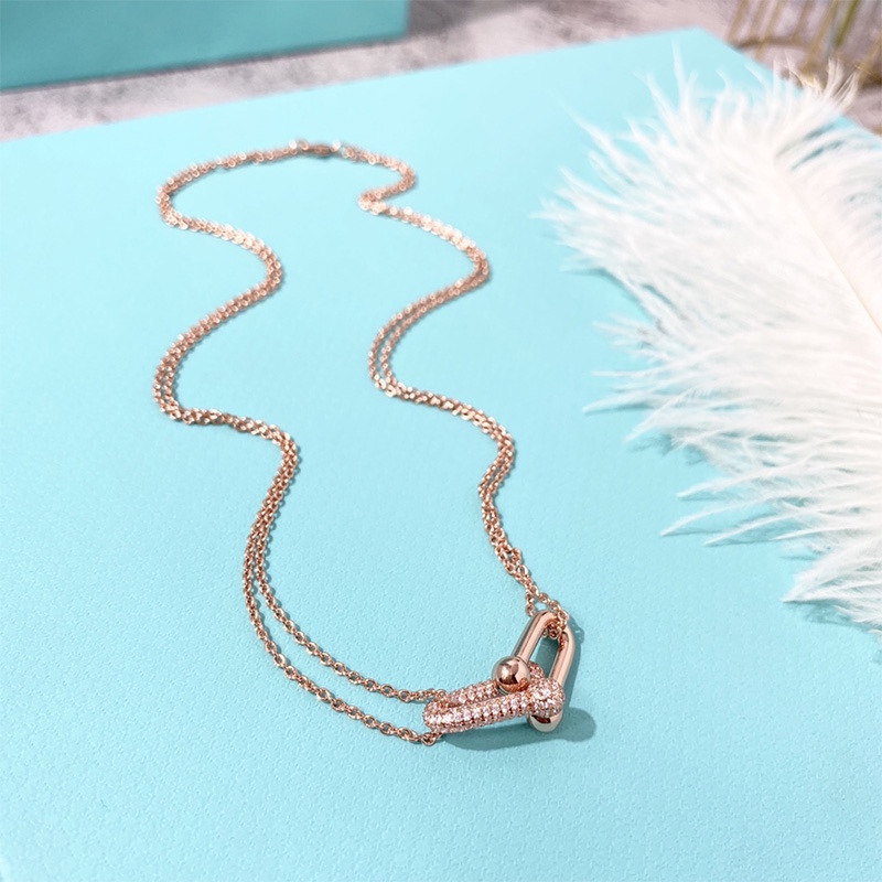 Tiffany Diamond Double Horseshoe Clasp Pendant Necklace - Best Replica Jewelry™