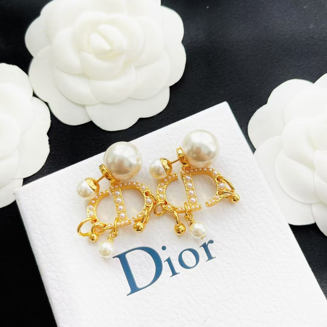 Dior Baroque CD Paved Pearl Earrings - Best Replica Jewelry™