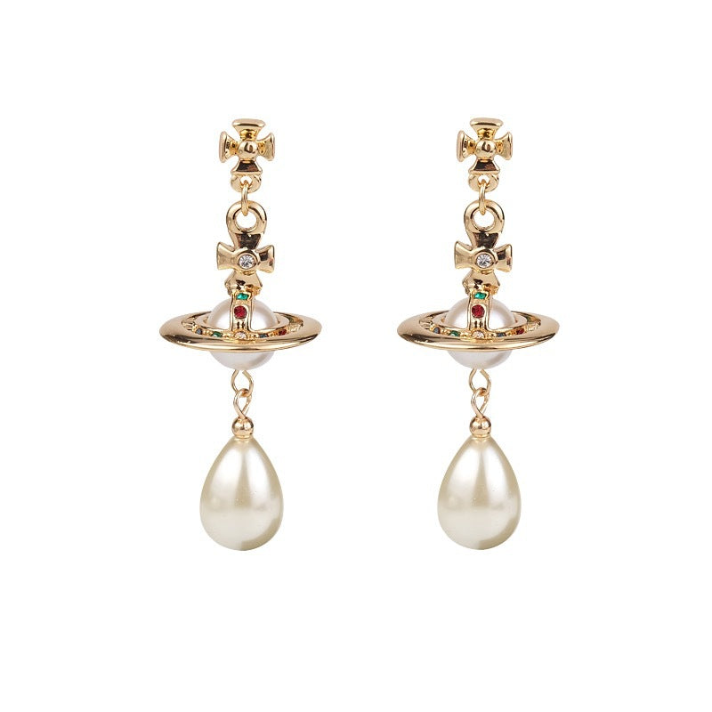 Vivienne Westwood Saturn Teardrop Pearl Earring - Best Replica Jewelry™