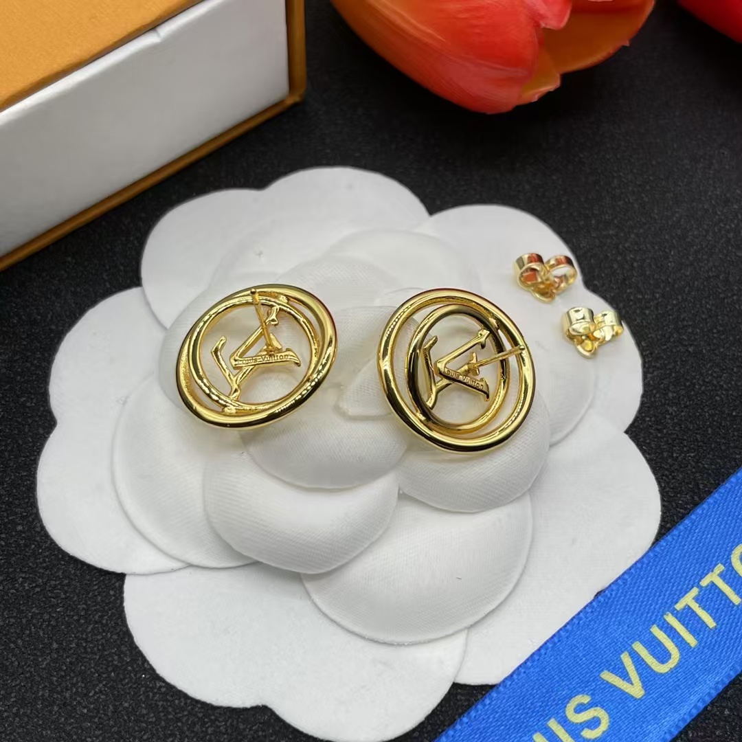 Louis Vuitton Hollow LV Letter Round Earrings - Best Replica Jewelry™