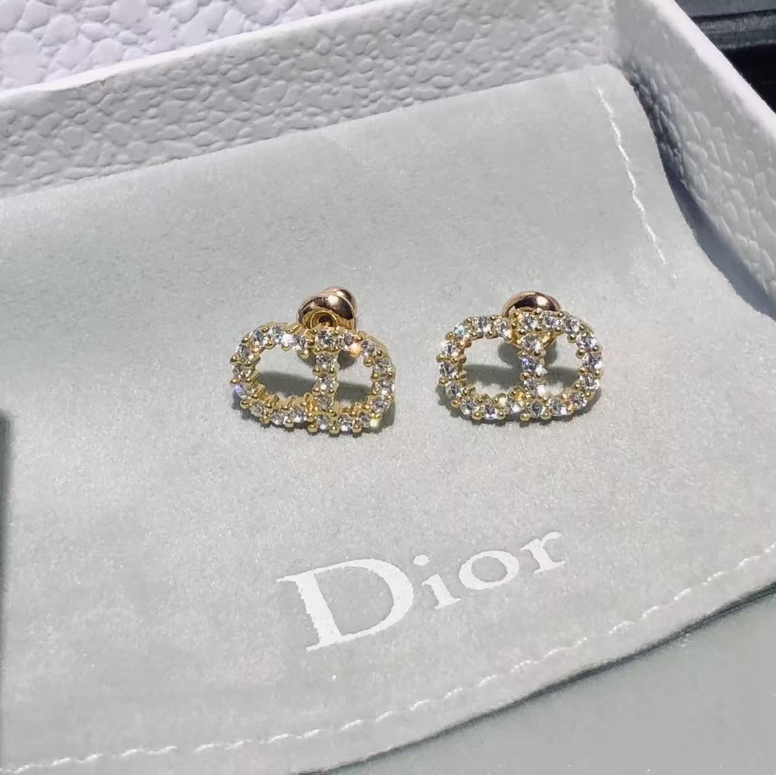 Dior Classic Diamond Paved CD Stud Earrings - Best Replica Jewelry™