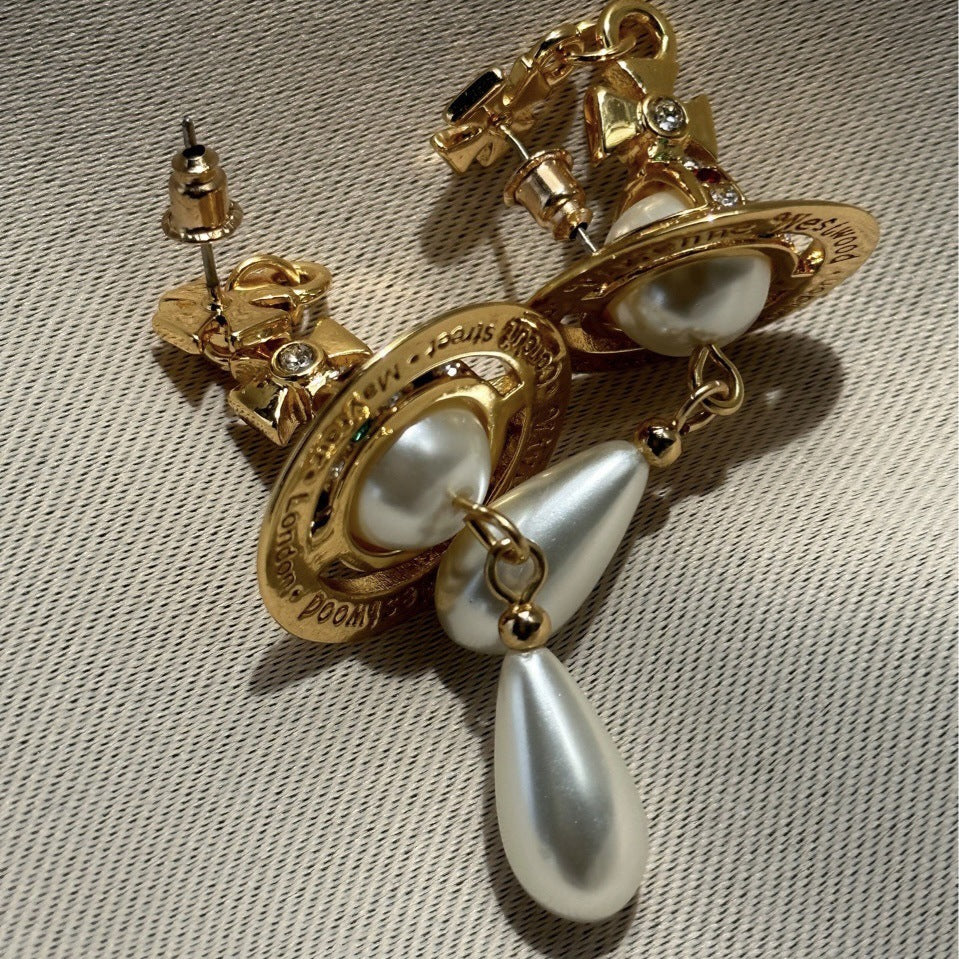 Vivienne Westwood Saturn Teardrop Pearl Earring - Best Replica Jewelry™