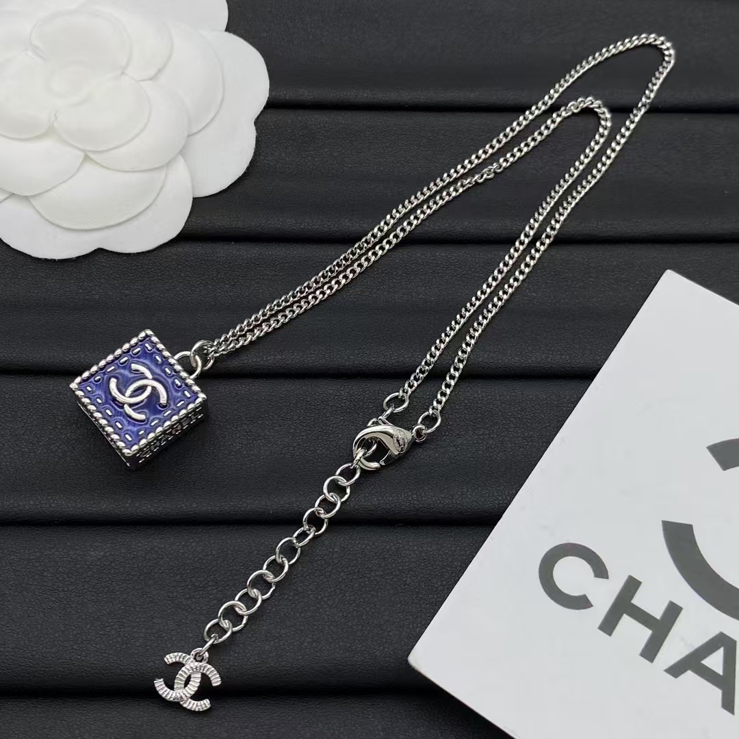 Chanel Denim Cube Pendant Necklace - Best Replica Jewelry™