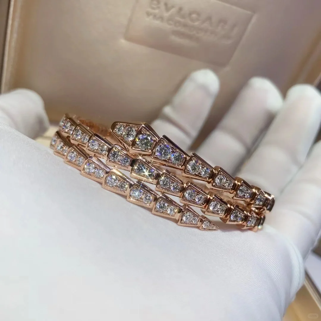 Bvlgari Serpenti Viper Bangle Bracelet - Full Diamond & Rose Gold - Best Replica Jewelry™