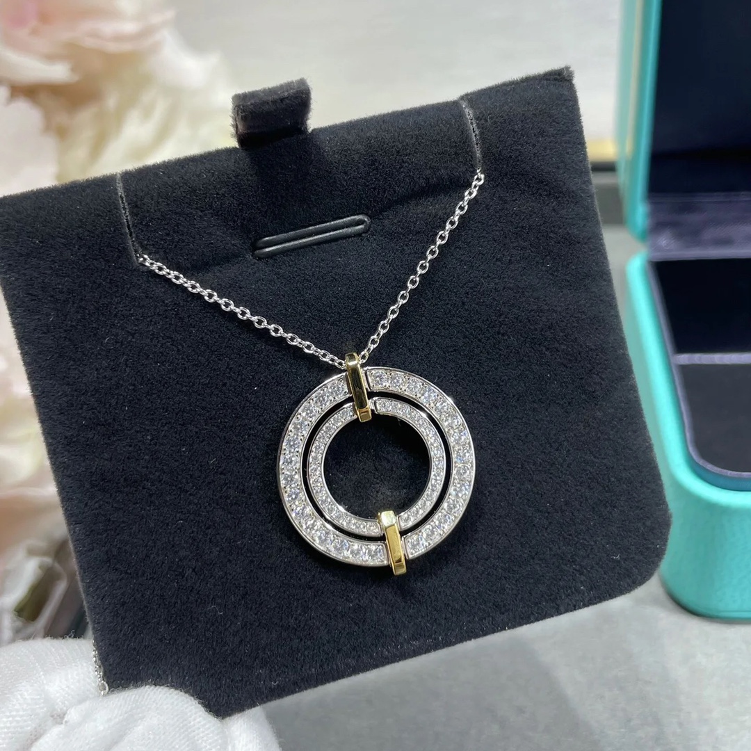 Tiffany Mixed Metal Color Large Round Pendant Necklace - Best Replica Jewelry™