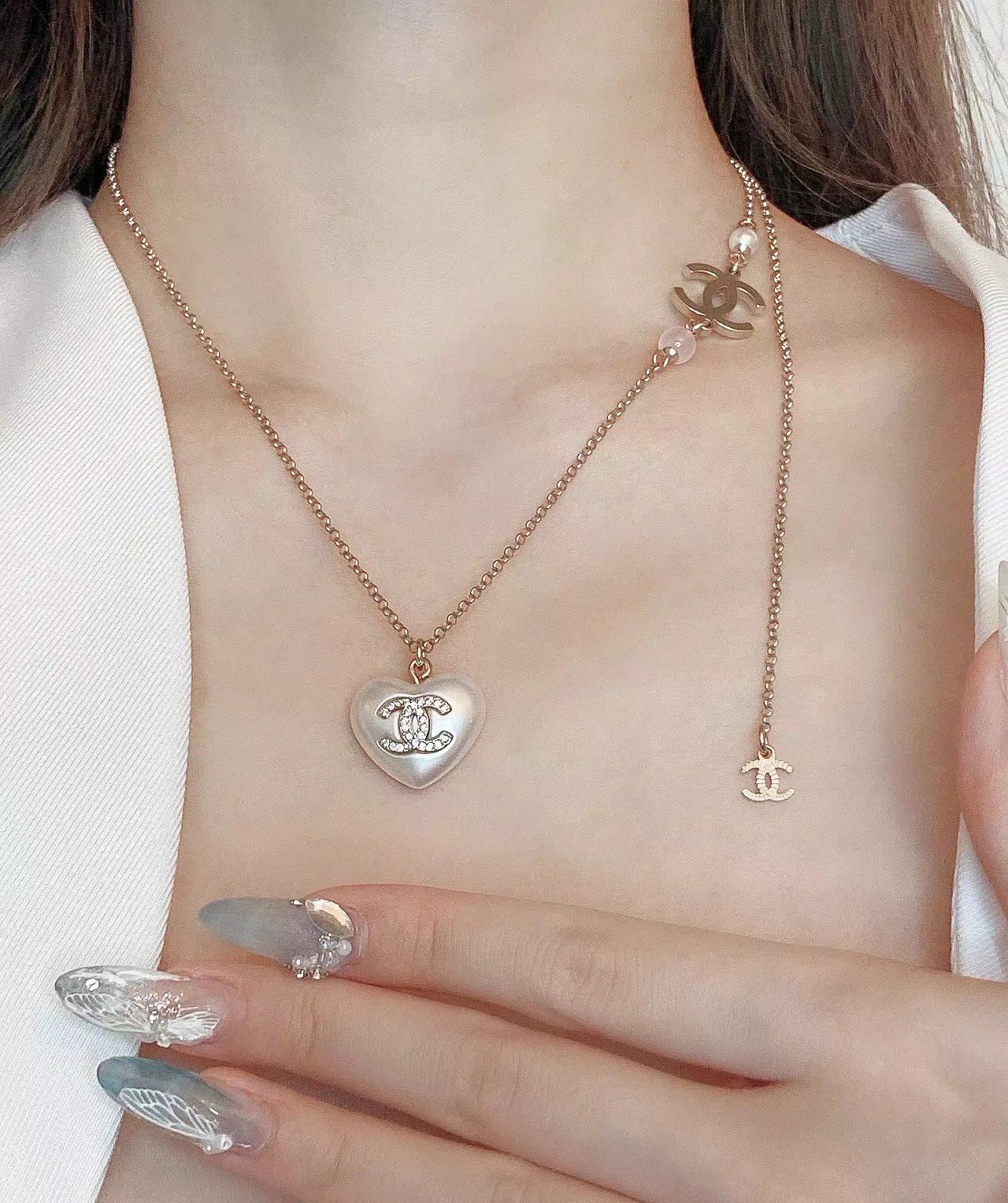 Chanel Pearl Love Heart Pendant Necklace - Best Replica Jewelry™