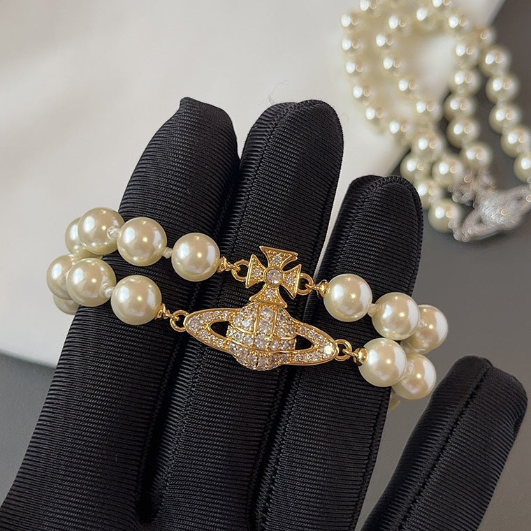 Vivienne Westwood 2 Row Pearl Bracelet - Best Replica Jewelry™