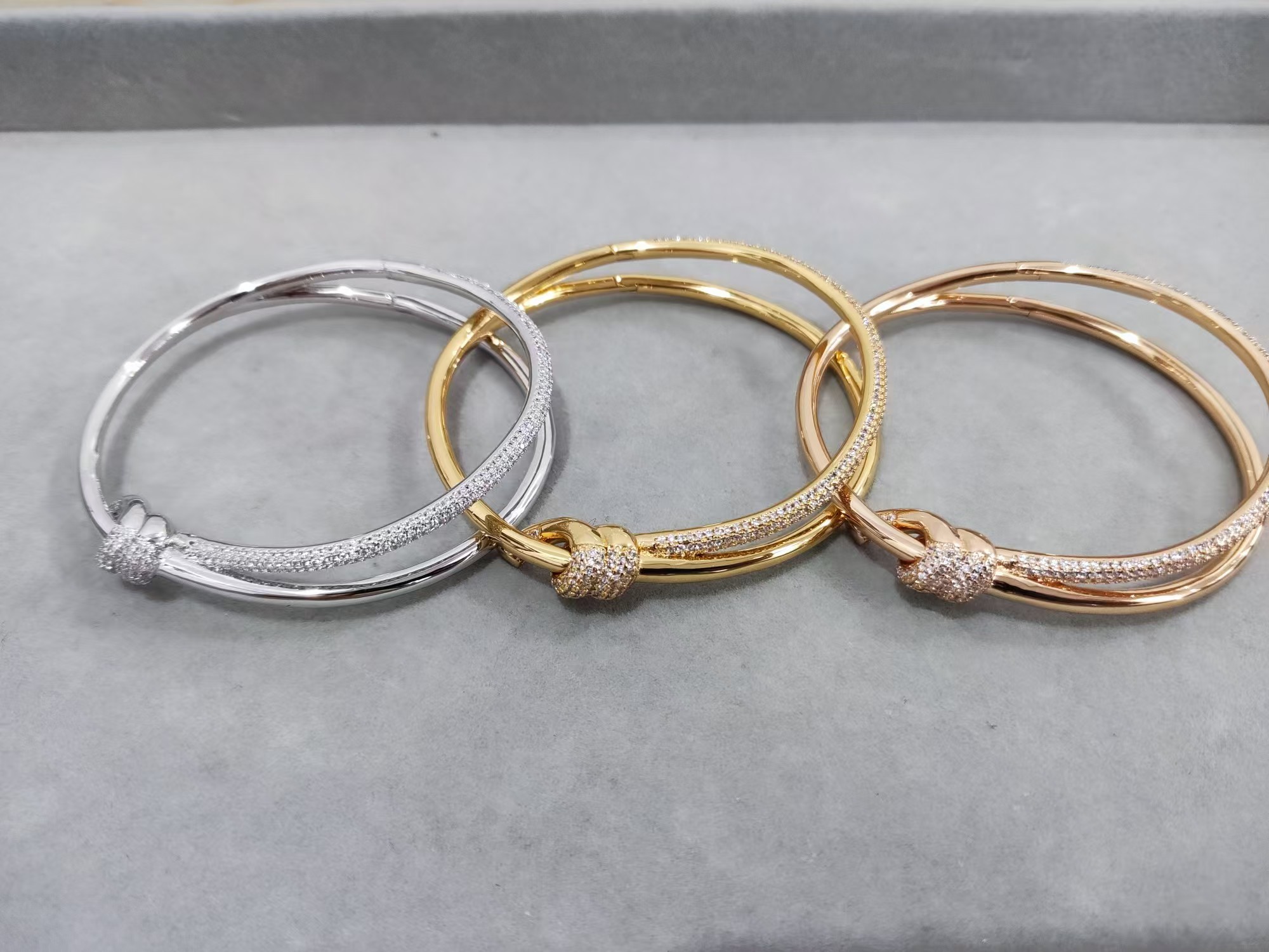 Tiffany Knot Double Row Hinged Bangle Bracelet - Best Replica Jewelry™