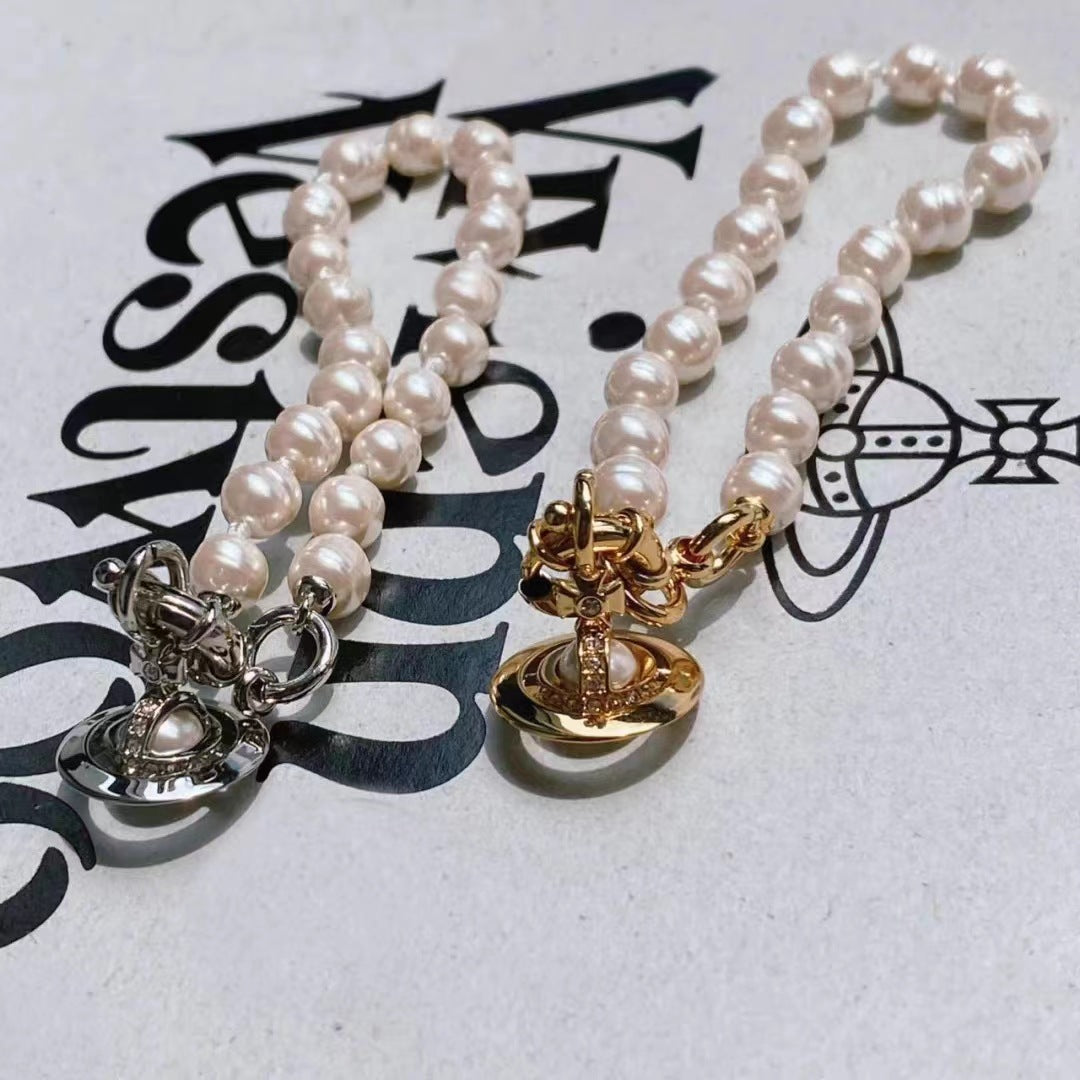 Vivienne Westwood Saturn Pendant Baroque Pearl Necklace - Best Replica Jewelry™
