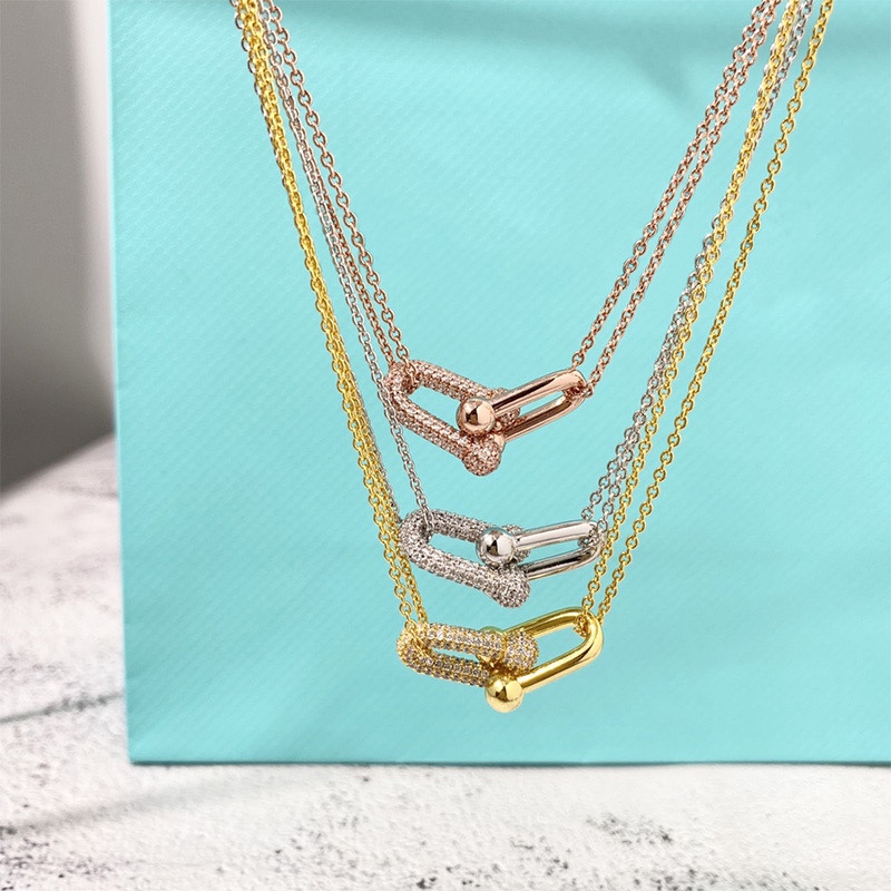 Tiffany Diamond Double Horseshoe Clasp Pendant Necklace - Best Replica Jewelry™