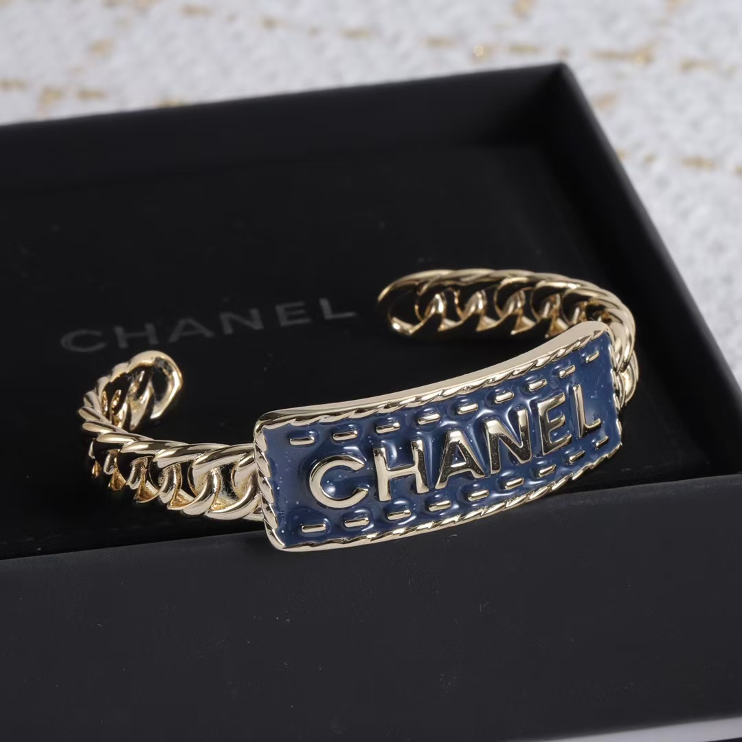 Chanel Letters Denim Open Cuff Bangle Bracelet - Best Replica Jewelry™