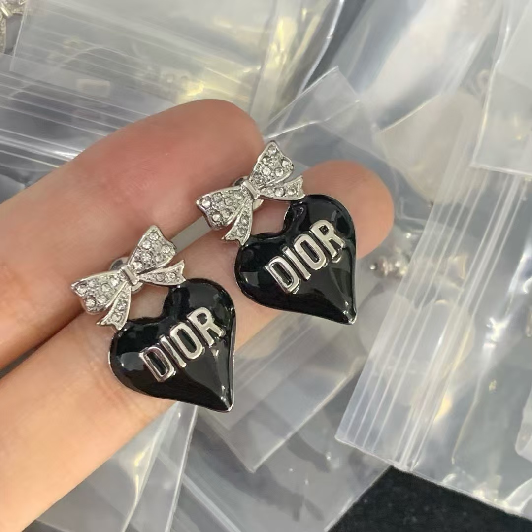 Dior Enamel Bow with Heart Earrings - Best Replica Jewelry™