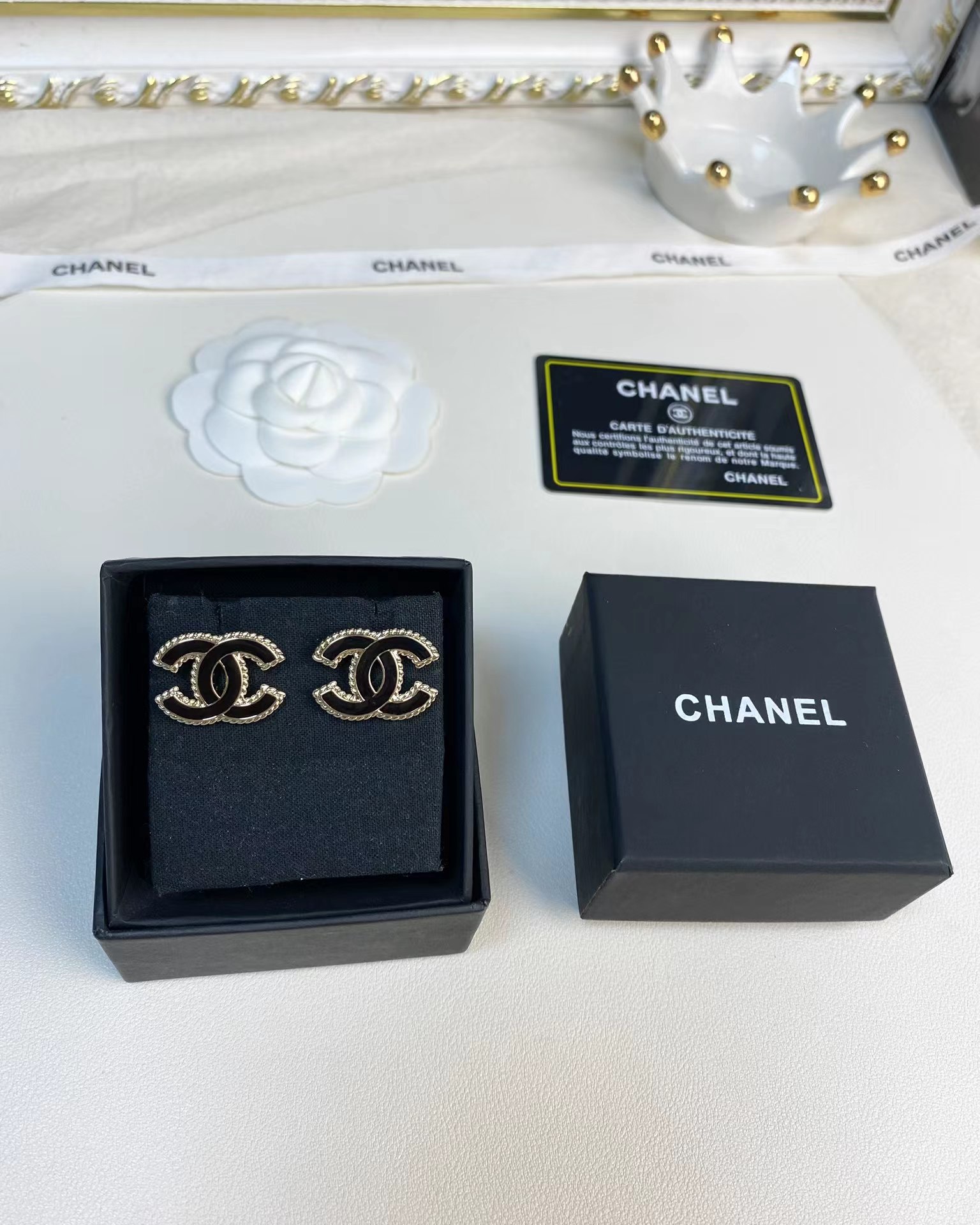 Chanel Gold Edge Black Double C Earring - Best Replica Jewelry™