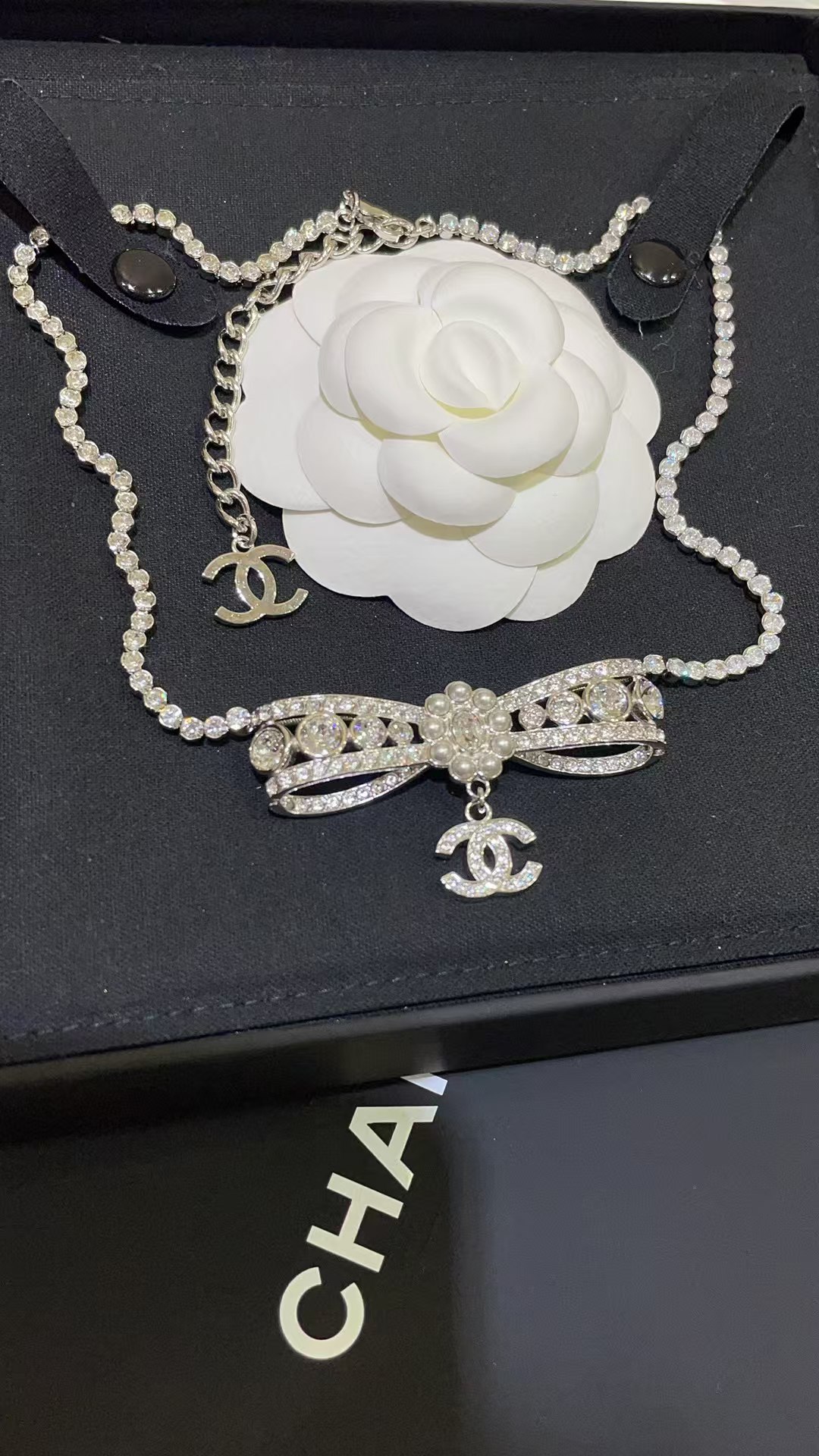Chanel Rhinestone Strass Bowknot Pendant Necklace - Best Replica Jewelry™