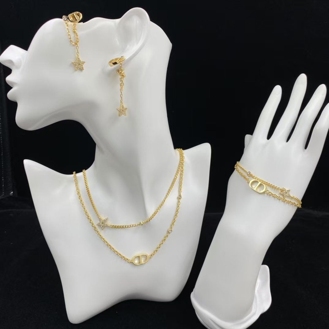 Dior Two Layers Star CD Necklace Bracelet Earrings - Best Replica Jewelry™