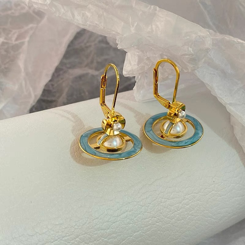 Vivienne Westwood Enamel Saturn Pearl Earrings - Best Replica Jewelry™