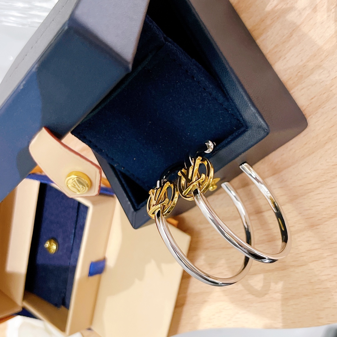 Louis Vuitton Large Half Mixed Metal Color Hoop Earrings - Best Replica Jewelry™