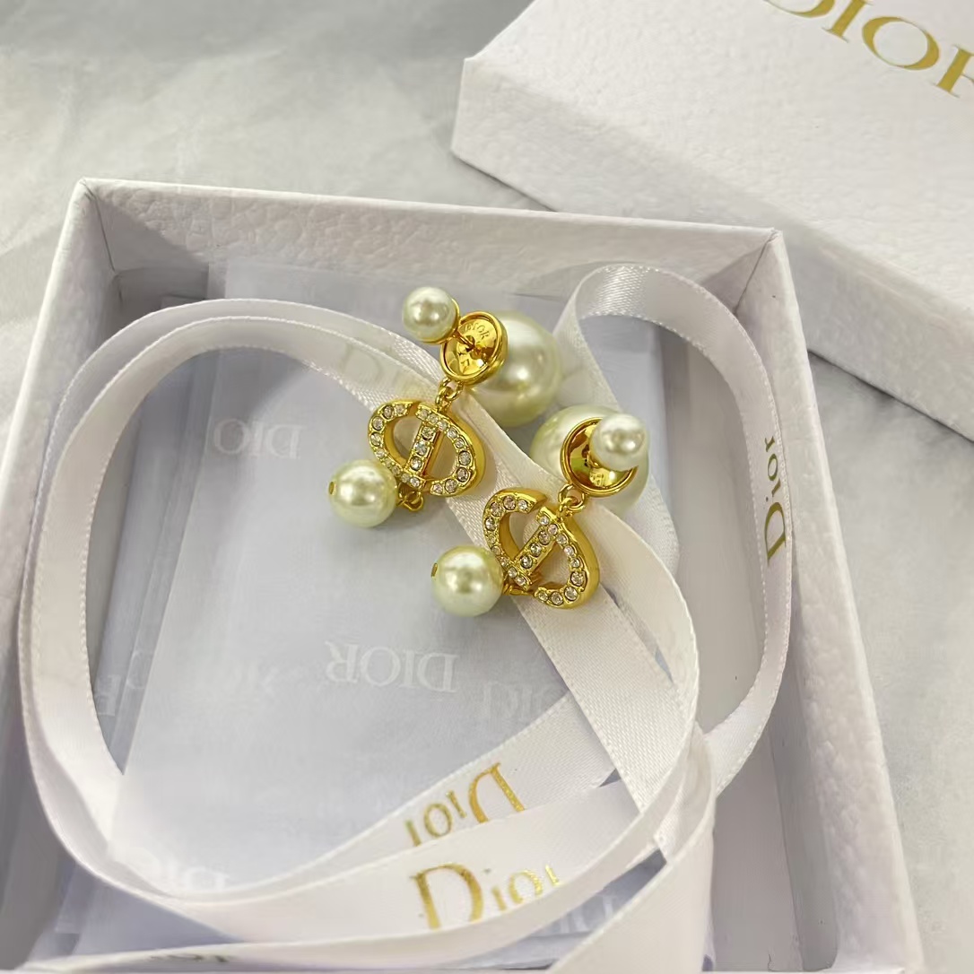 Dior Diamond CD Pearl Drop Earrings - Best Replica Jewelry™