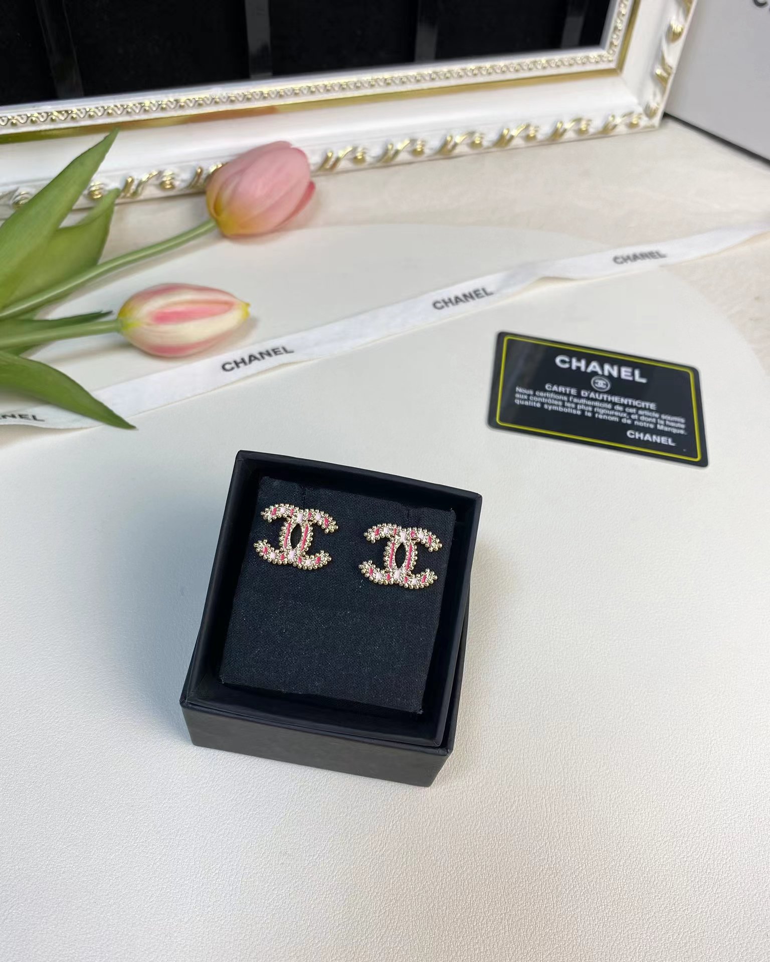 Chanel Enamel Pink Double C Earrings - Best Replica Jewelry™