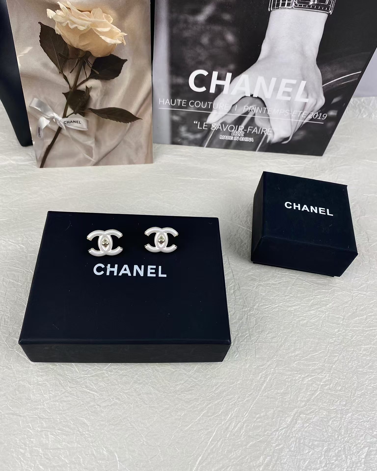 Chanel White Double C Stud Earrings - Best Replica Jewelry™