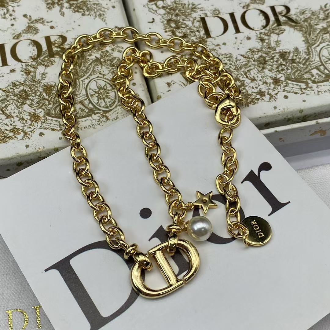 Dior CD Pendant with Star Pearl Charm Necklace - Best Replica Jewelry™