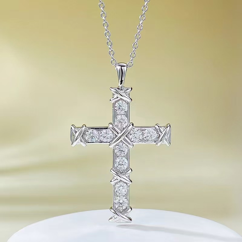 Tiffany Ten Stone Cross Pendant with Diamonds Necklace - Best Replica Jewelry™