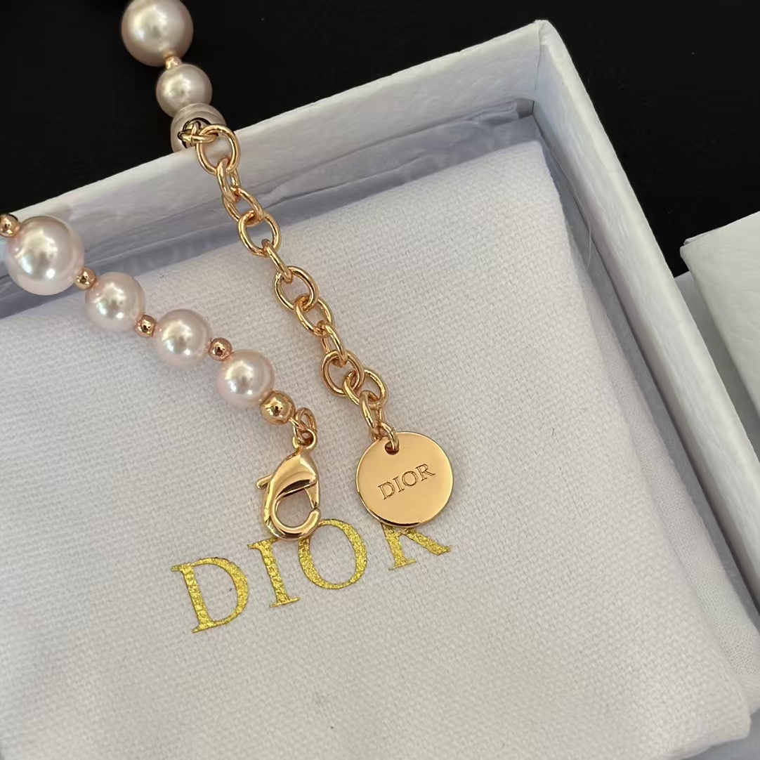 Dior Rose Gold- Finish Vintage Pearl Necklace - Best Replica Jewelry™