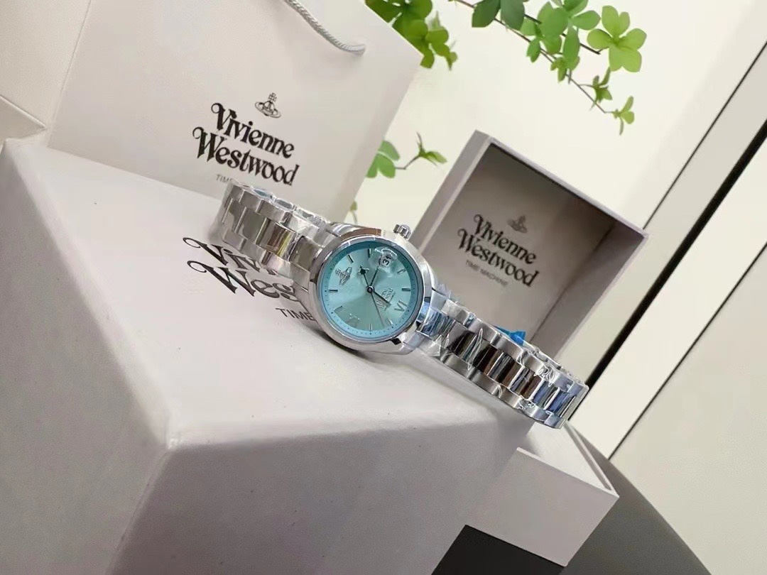 Vivienne Westwood Light Blue Dial Silver Band Saturn Watch - 28MM - Best Replica Jewelry™