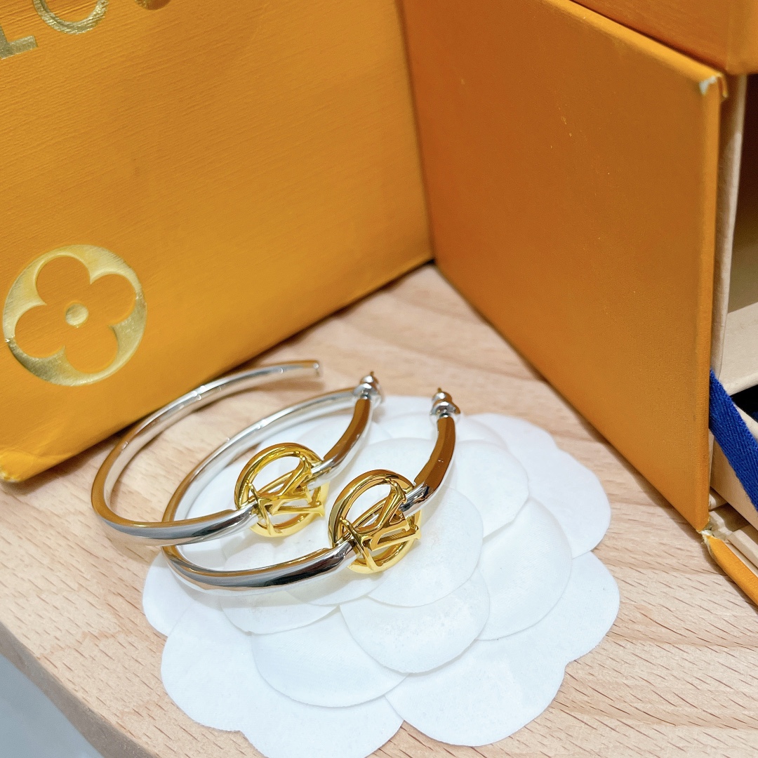 Louis Vuitton Large Half Mixed Metal Color Hoop Earrings - Best Replica Jewelry™