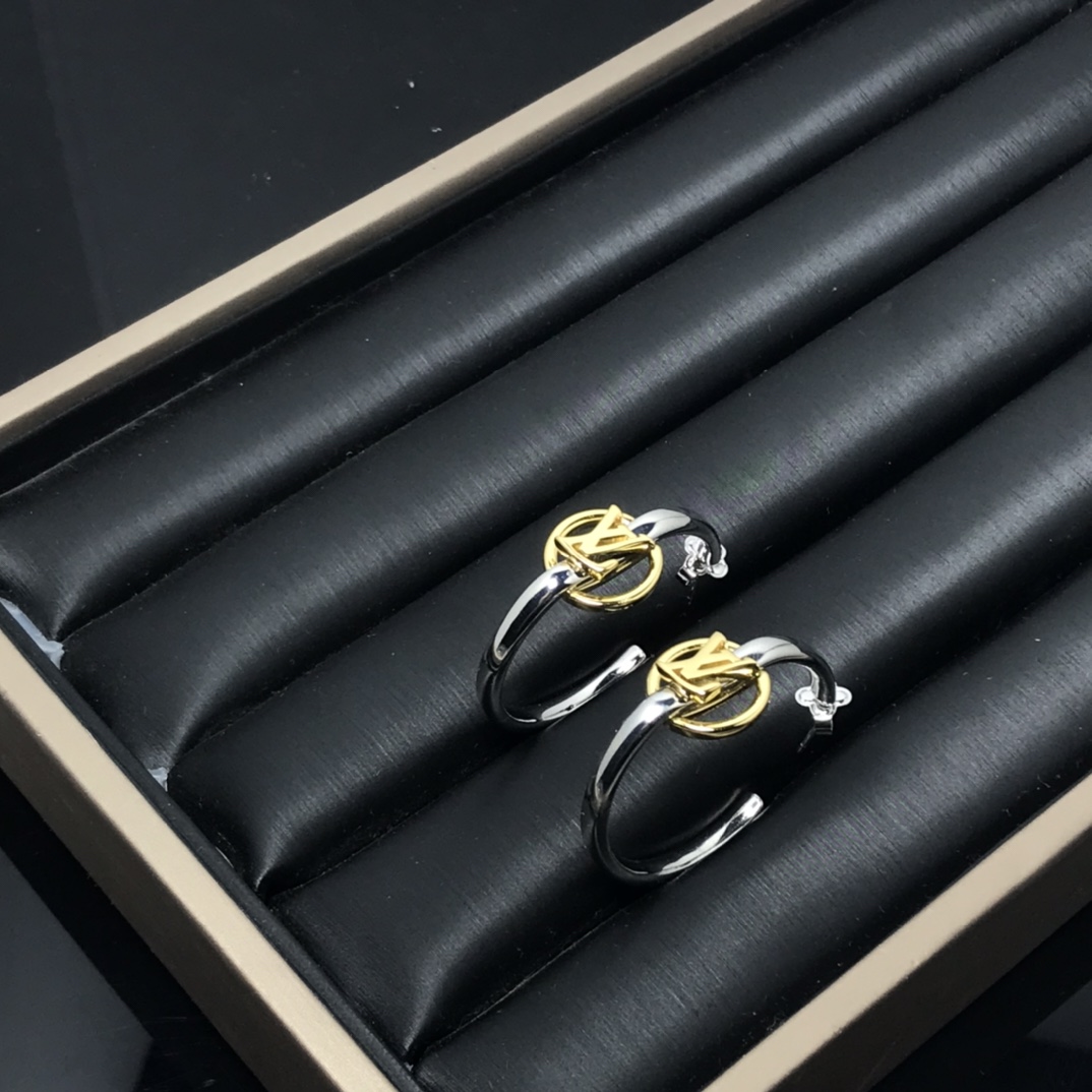 Louis Vuitton Large Half Mixed Metal Color Hoop Earrings - Best Replica Jewelry™