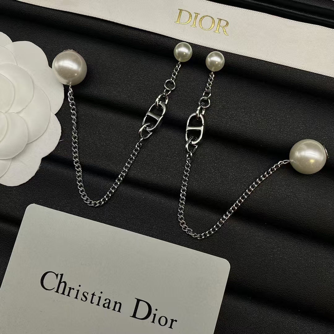 Dior Chain Dangle Pearl Earrings - Best Replica Jewelry™