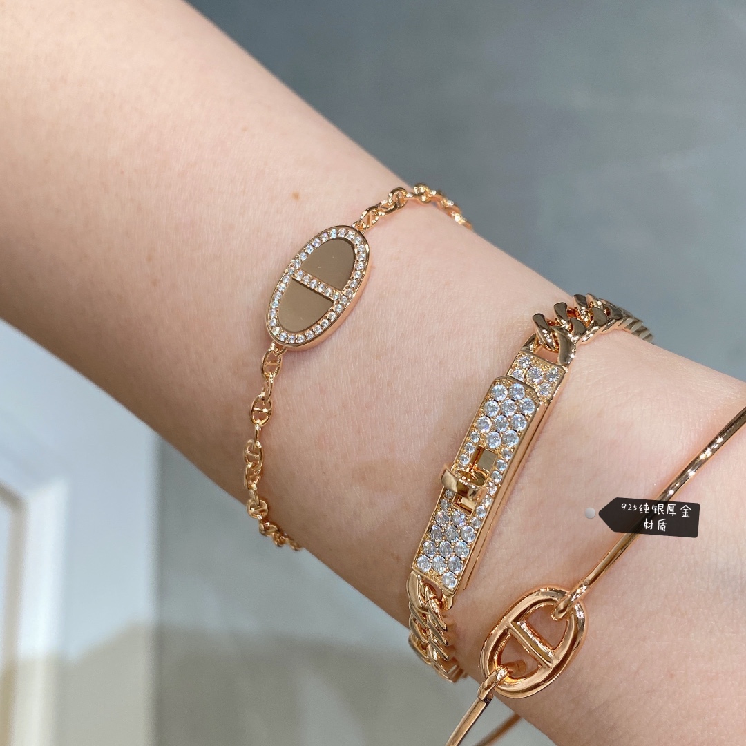 Hermes New Diamond Paved Pig Nose Bracelet - Best Replica Jewelry™