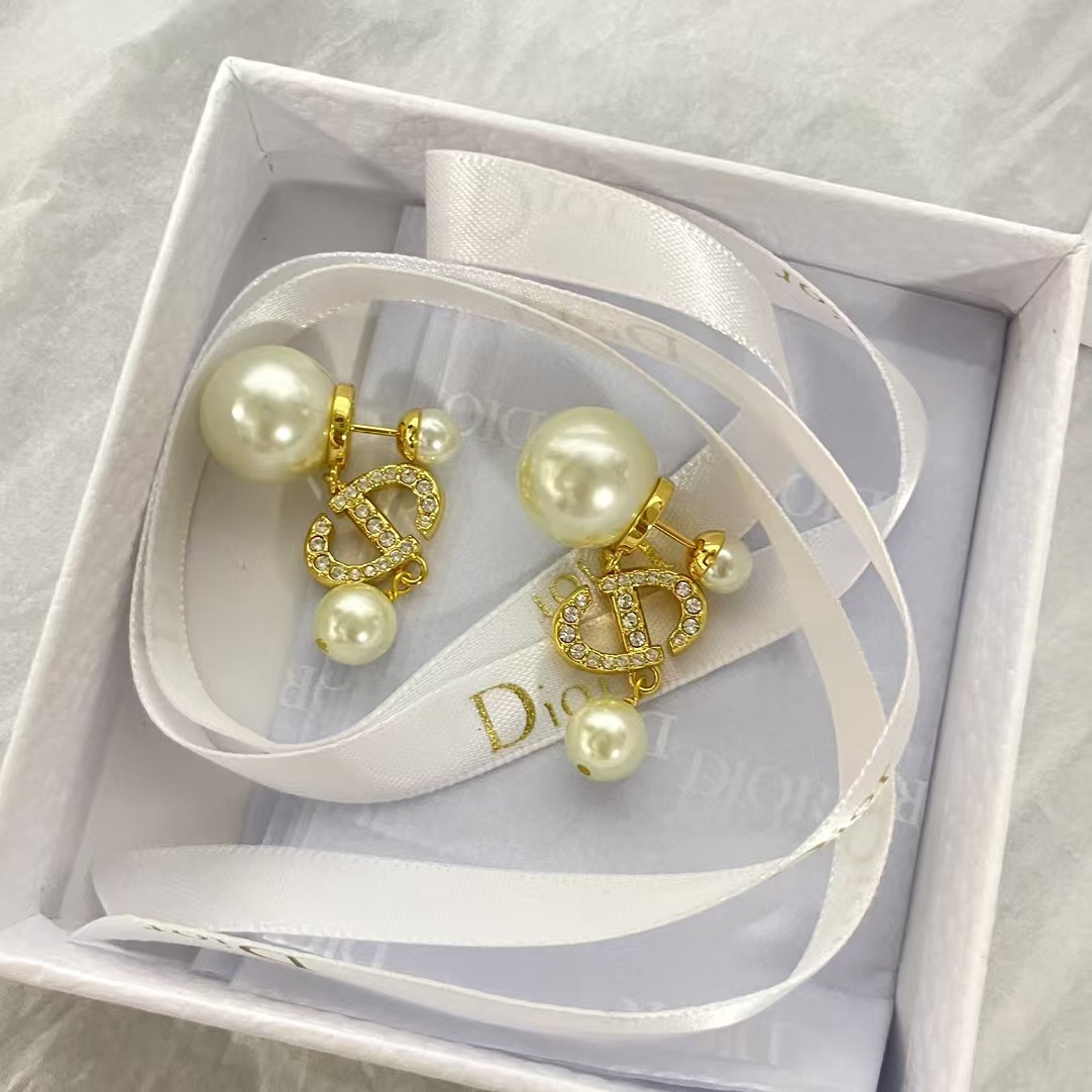 Dior Diamond CD Pearl Drop Earrings - Best Replica Jewelry™