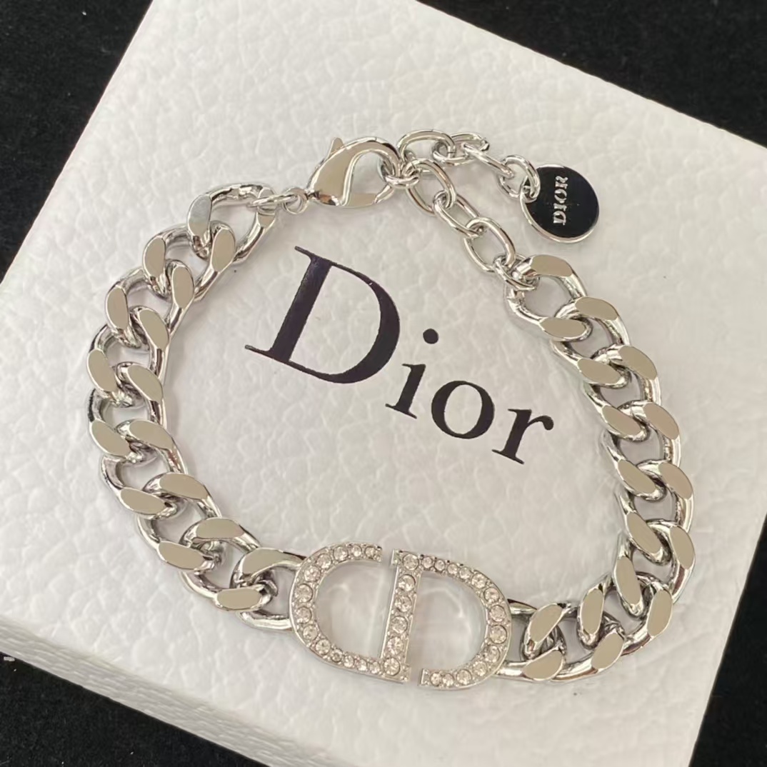 Dior Chunky Silver Cuban Chain CD Necklace Bracelet - Best Replica Jewelry™
