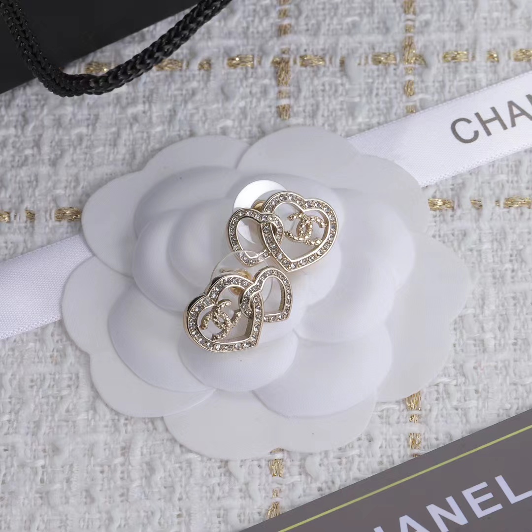 Chanel Two Hollow Heart Stud Earrings - Best Replica Jewelry™