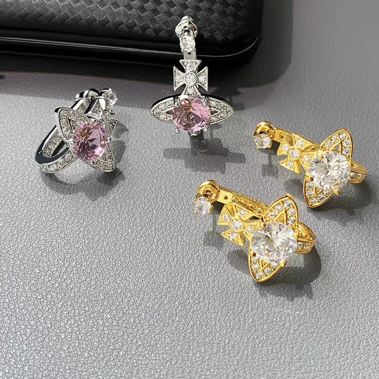 Vivienne Westwood Pink White Diamond Saturn Earrings - Best Replica Jewelry™