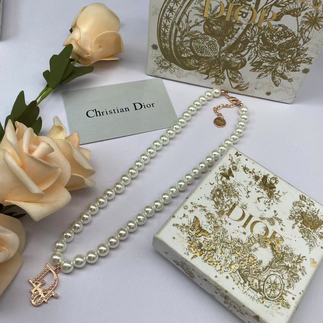 Dior Letters Pendant Pearl Necklace - Best Replica Jewelry™
