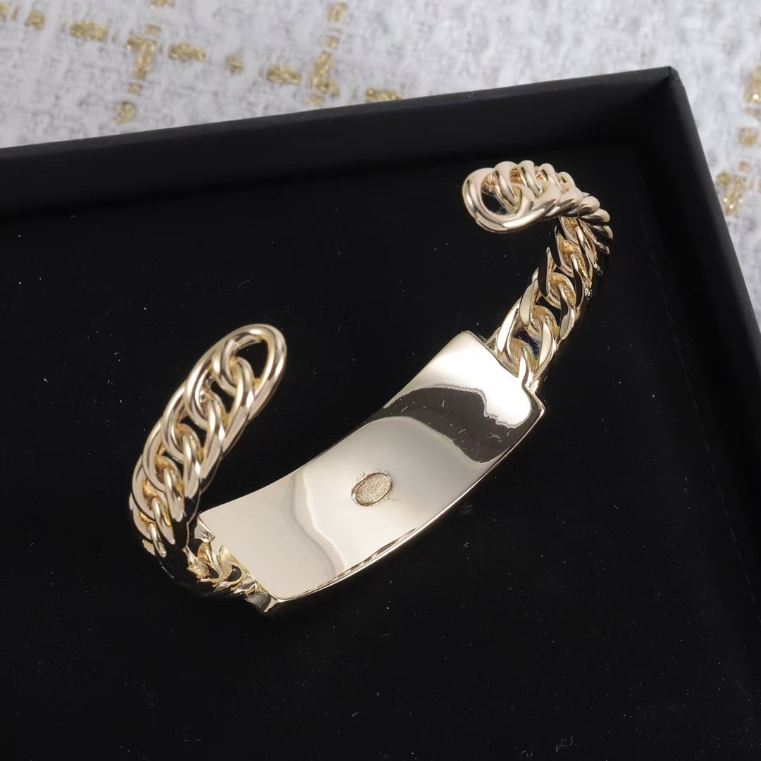 Chanel Letters Denim Open Cuff Bangle Bracelet - Best Replica Jewelry™