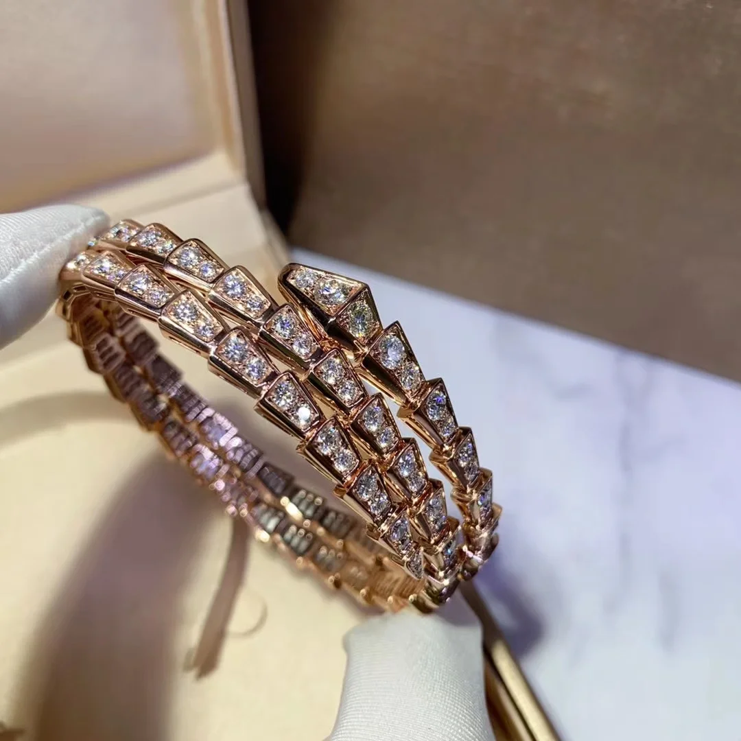 Bvlgari Serpenti Viper Bangle Bracelet - Full Diamond & Rose Gold - Best Replica Jewelry™