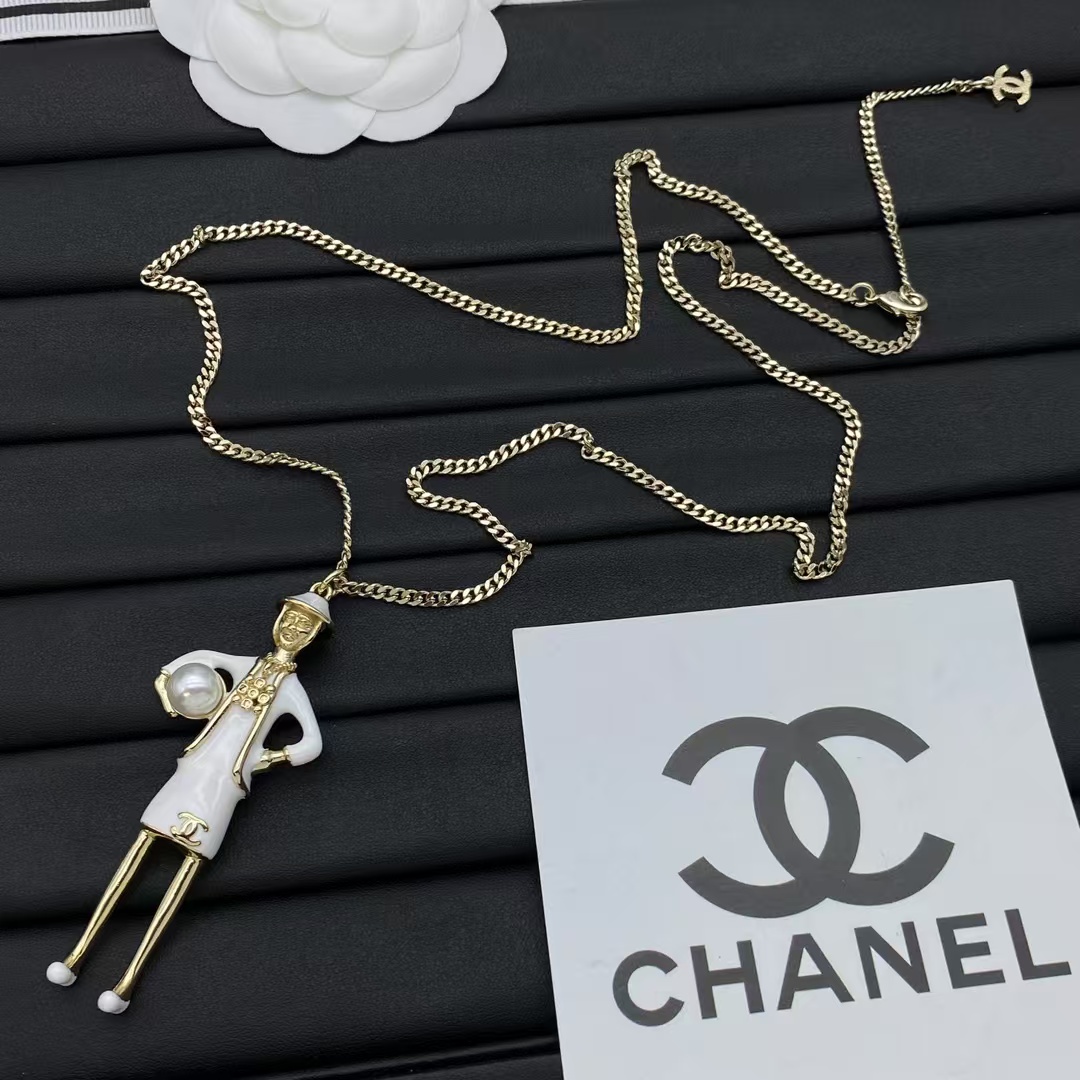 Chanel Coco Mademoiselle Figurine Enamel Gold Tone Necklace - Best Replica Jewelry™