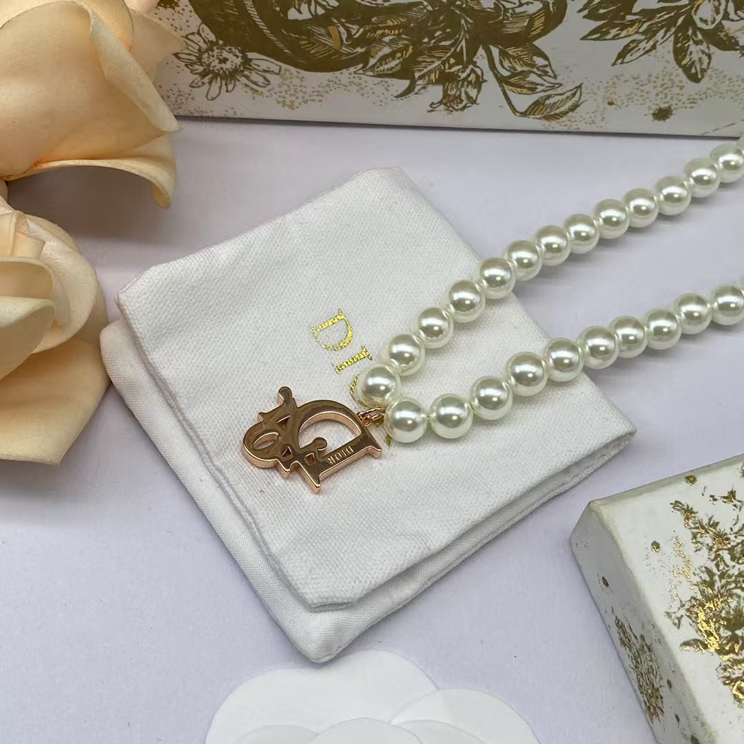 Dior Letters Pendant Pearl Necklace - Best Replica Jewelry™