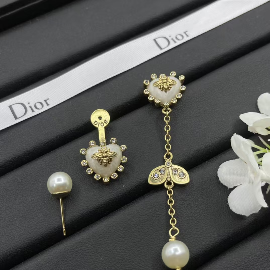 Dior Asymmetric Bee Heart Stud Long Drop Star Earrings - Best Replica Jewelry™