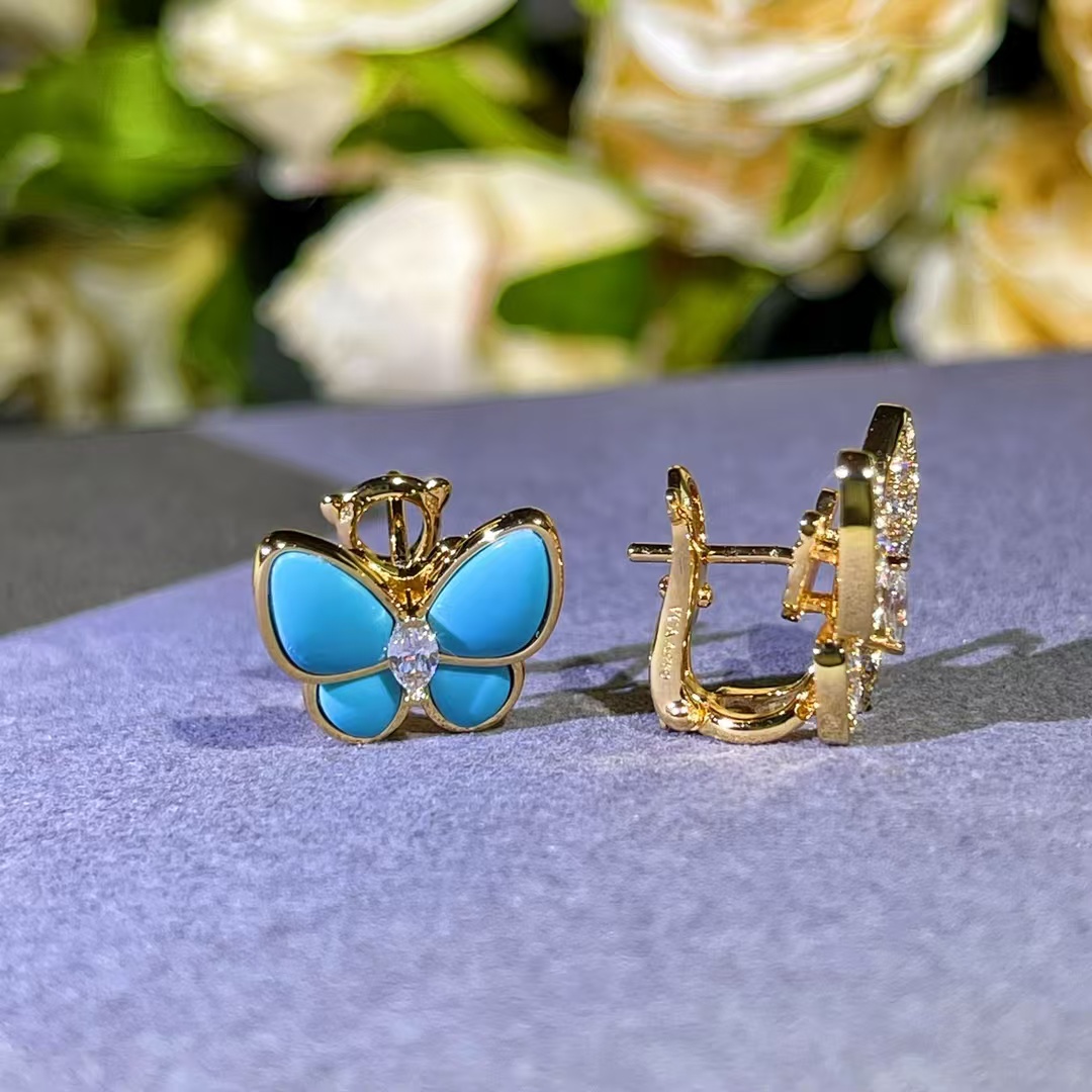VCA Blue & Diamond Two Butterfly Earrings - Best Replica Jewelry™
