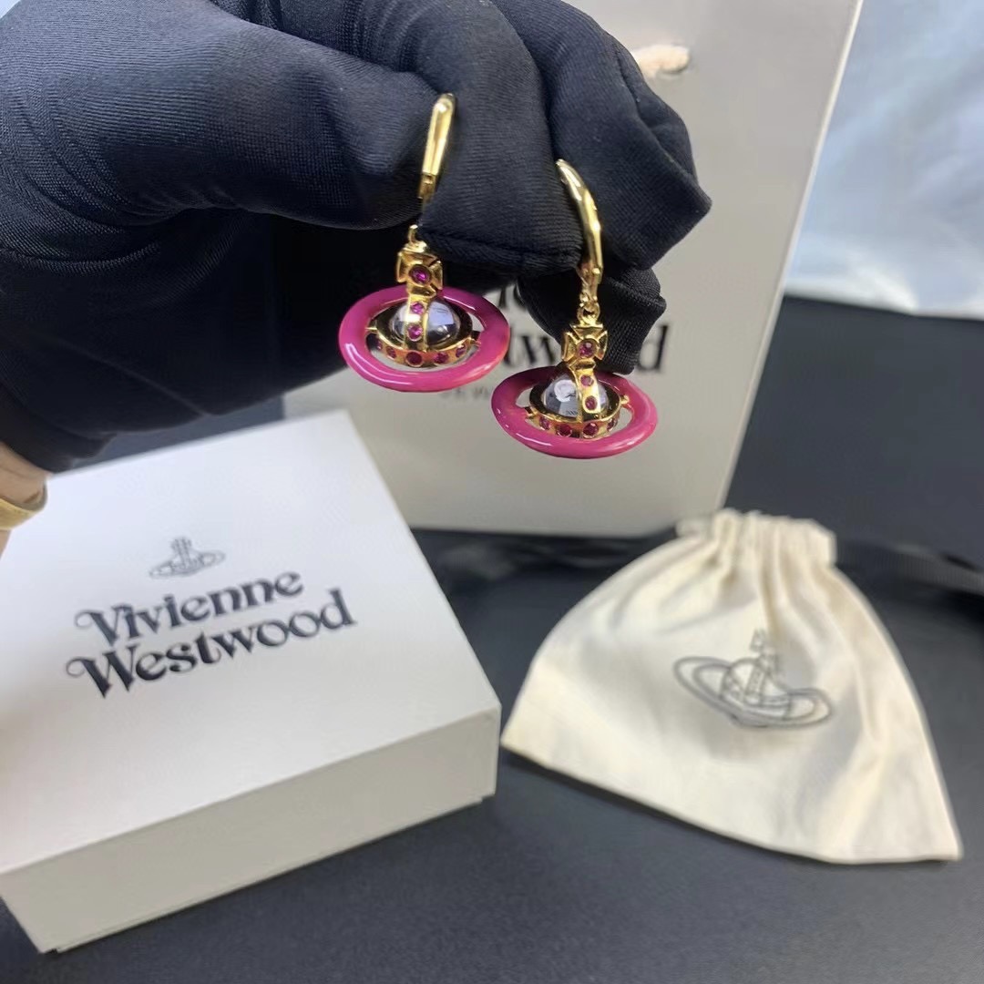 Vivienne Westwood Enamel Pink Blue Black Saturn Earrings - Best Replica Jewelry™